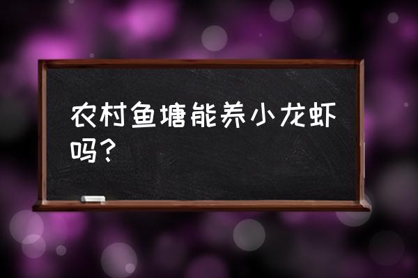 湖南攸县可以养小龙虾吗 农村鱼塘能养小龙虾吗？