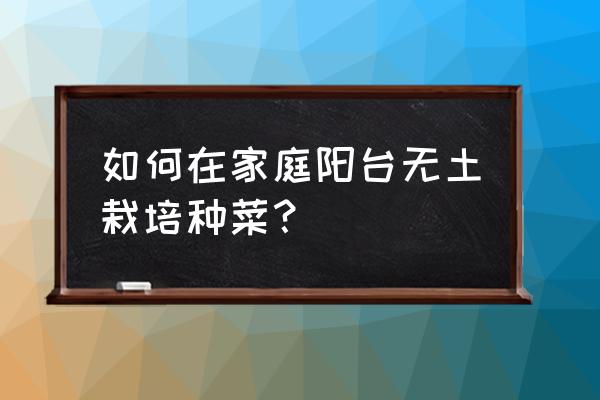 最简单的种菜不用种子 如何在家庭阳台无土栽培种菜？