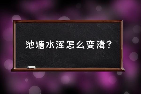 有什么方法可以把池塘水变清 池塘水浑怎么变清？